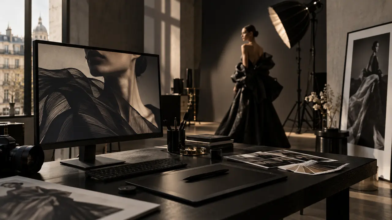 Photographie de mode haute couture destinée à une retouche haute définition