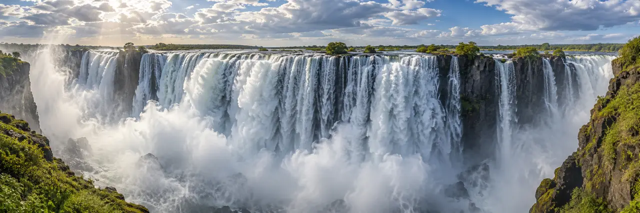 Photo cascades des chutes Victoria avec embruns et mouvement de l’eau