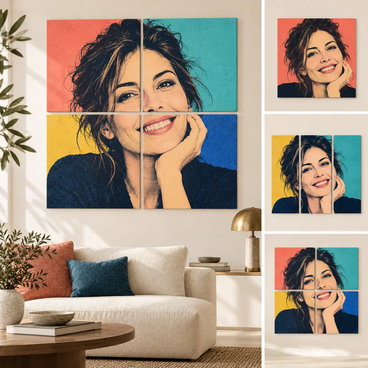 Portrait Pop Art personnalisé : 1, 3 ou 4 cases selon votre mur