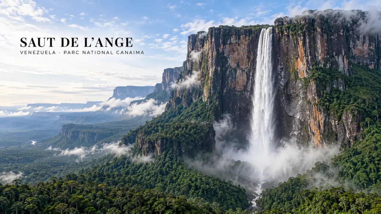 Photo cascades du Saut de l’Ange au Venezuela dans un paysage monumental